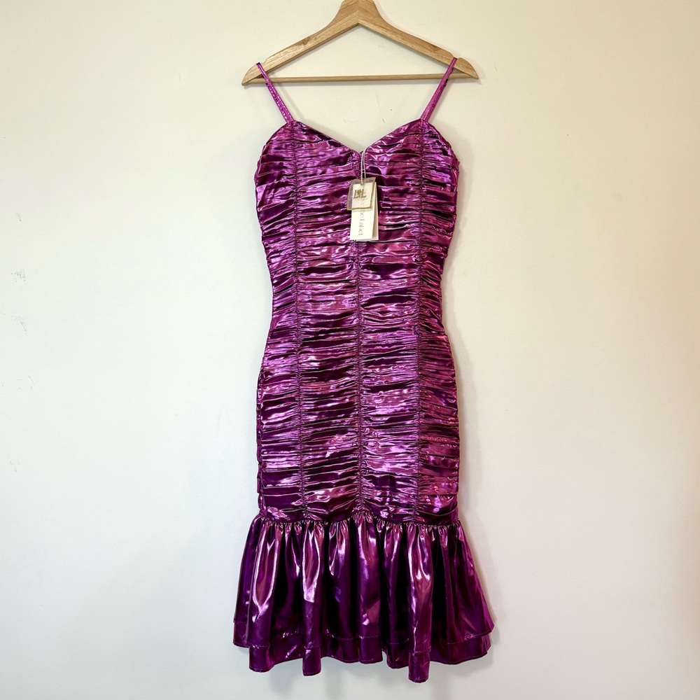 NWT Love the Label Sleeveless Purple Metallic Form Fitting Midi Dress Small - Picture 1 of 4